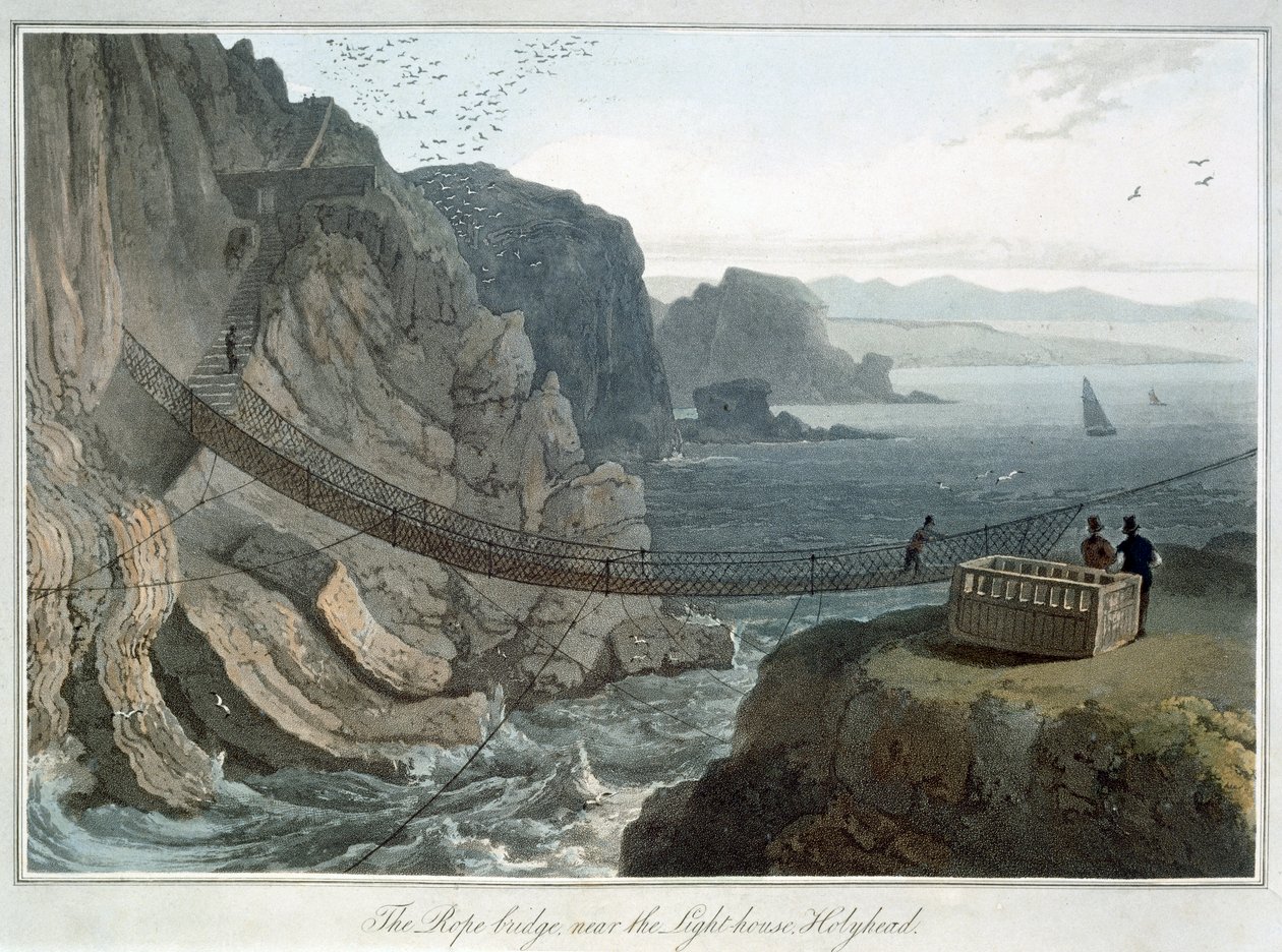 El puente de cuerda cerca del faro, Holyhead, Anglesey, Gales de William Daniell