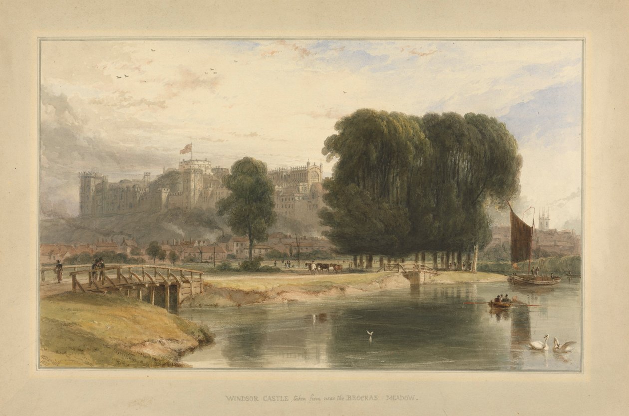 Castillo de Windsor, desde cerca de Brocas Meadows, 1827 de William Daniell