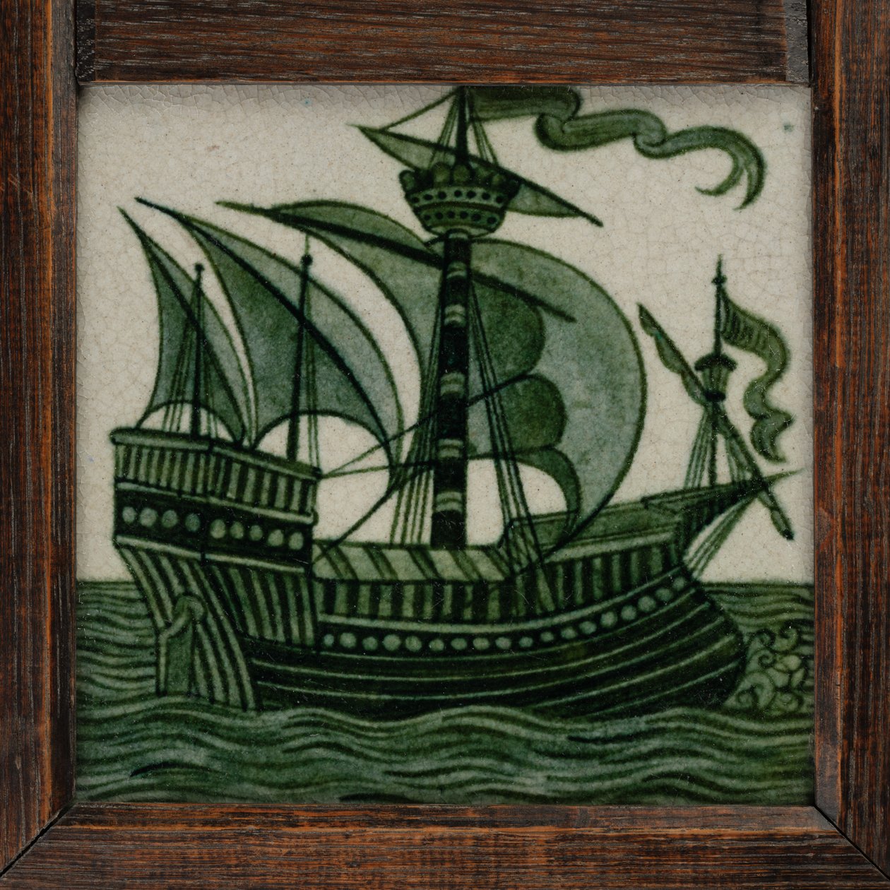 Panel de azulejos de barcos a toda vela, en marco, c.1865-80 (cerámica) de William de Morgan