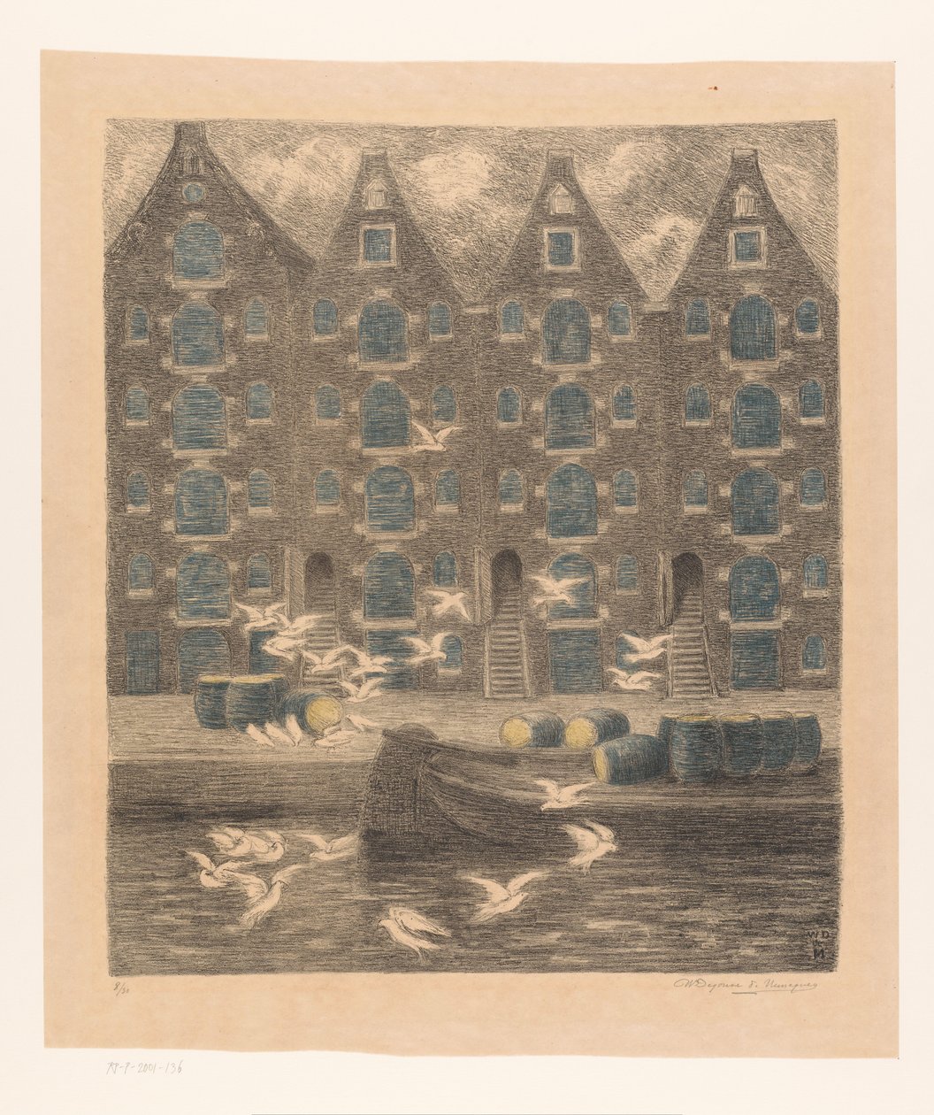 Almacenes en el Brouwersgracht de Ámsterdam de William Degouve de Nuncques (signed by artist)