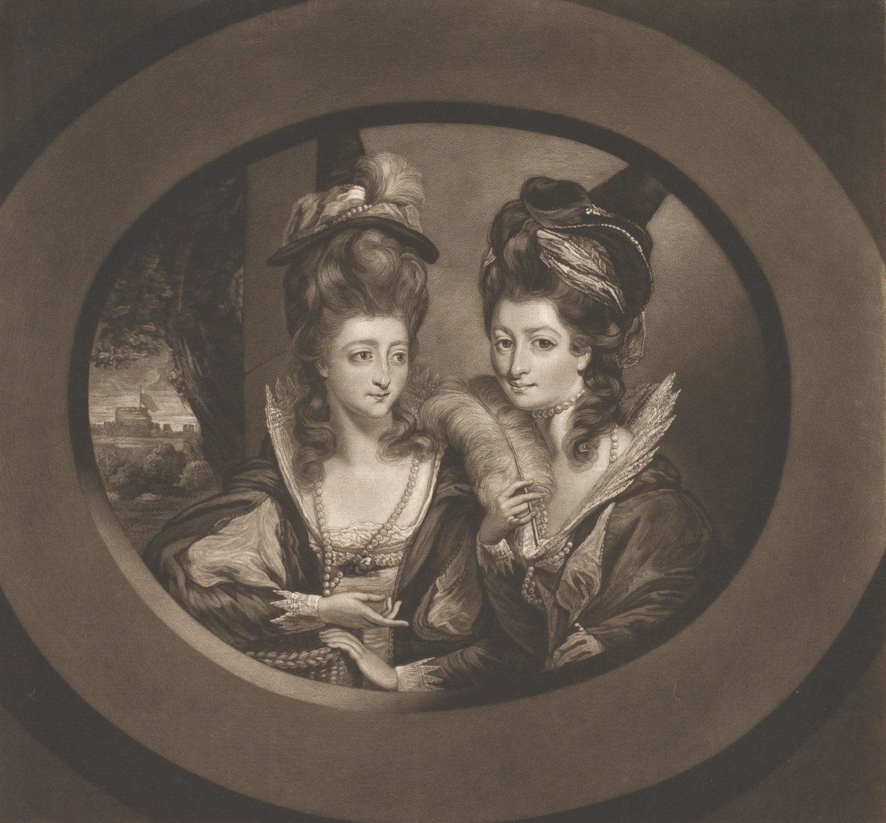 Mrs. Gwyn y Mrs. Bunbury en los personajes de Las alegres comadres de Windsor de William Dickinson