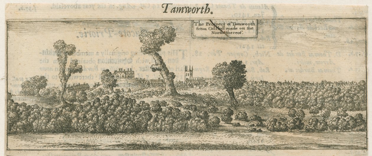 Tamworth - Panorama: grabado en placa de cobre, s.d. [siglo XVII] de William Dugdale