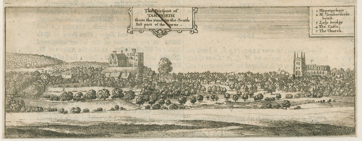Tamworth - Panorama: grabado, nd [siglo XVII] de William Dugdale