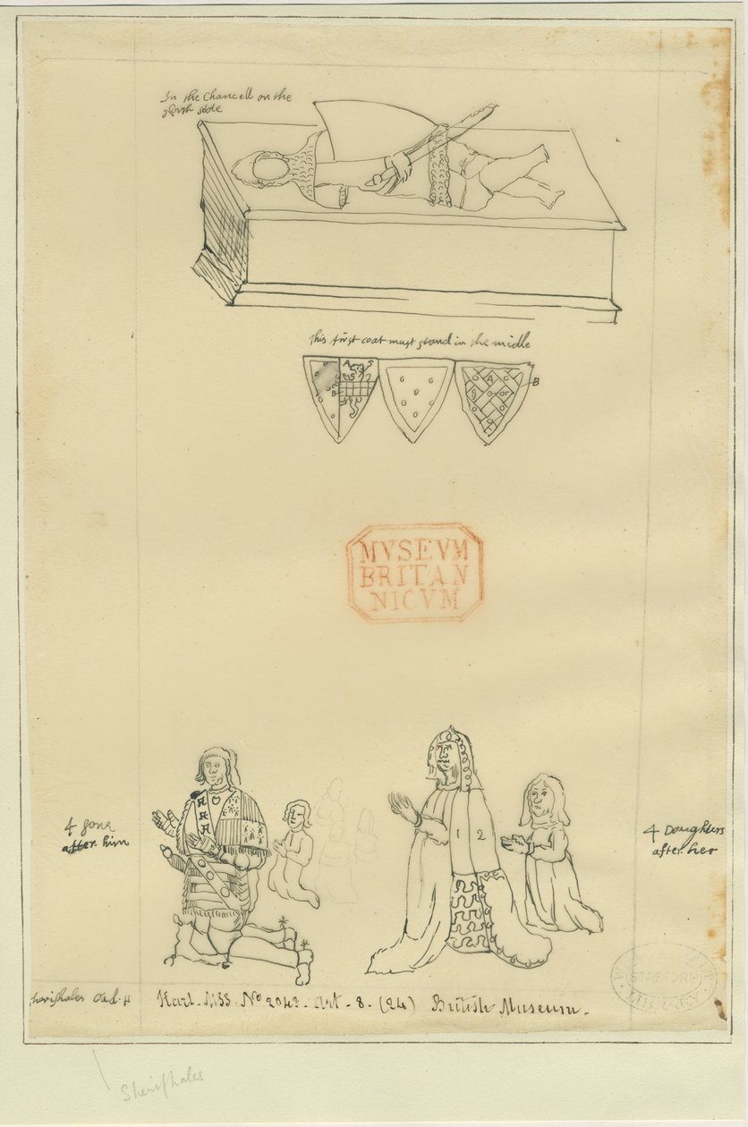 Iglesia de Tamworth - Tumba: calco en tinta, nd [?siglo XVII] (dibujo) de William Dugdale