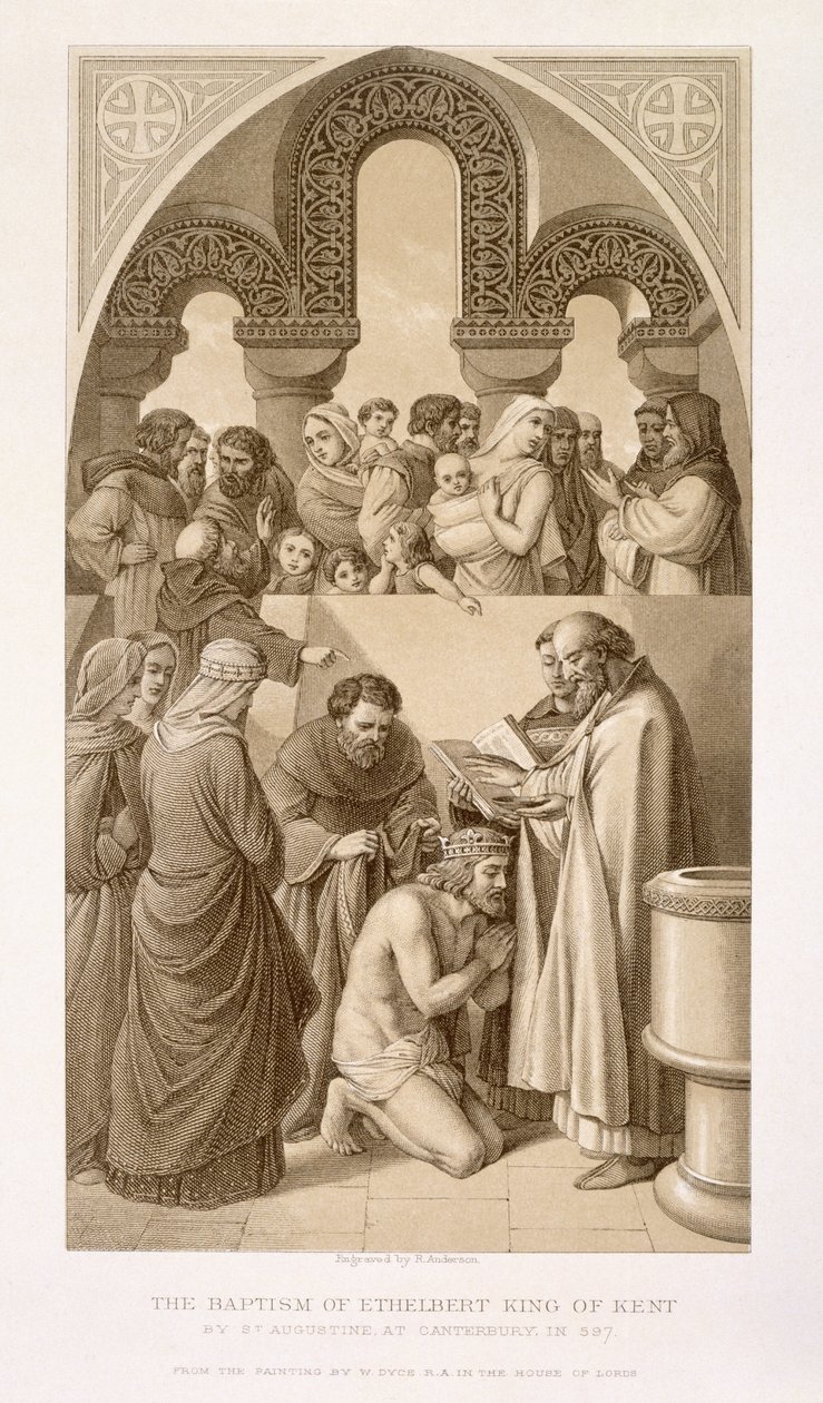 El bautismo del rey Ethelbert (c.552-616) de Kent por San Agustín en Canterbury en 597, de 