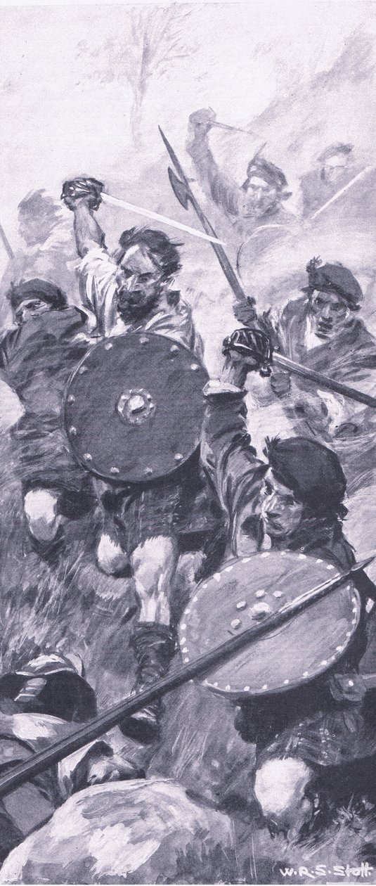 Los Highlanders en la batalla de Killiecrankie, ilustración de British Battles on Land and Sea, 1915 de William Edward Stott