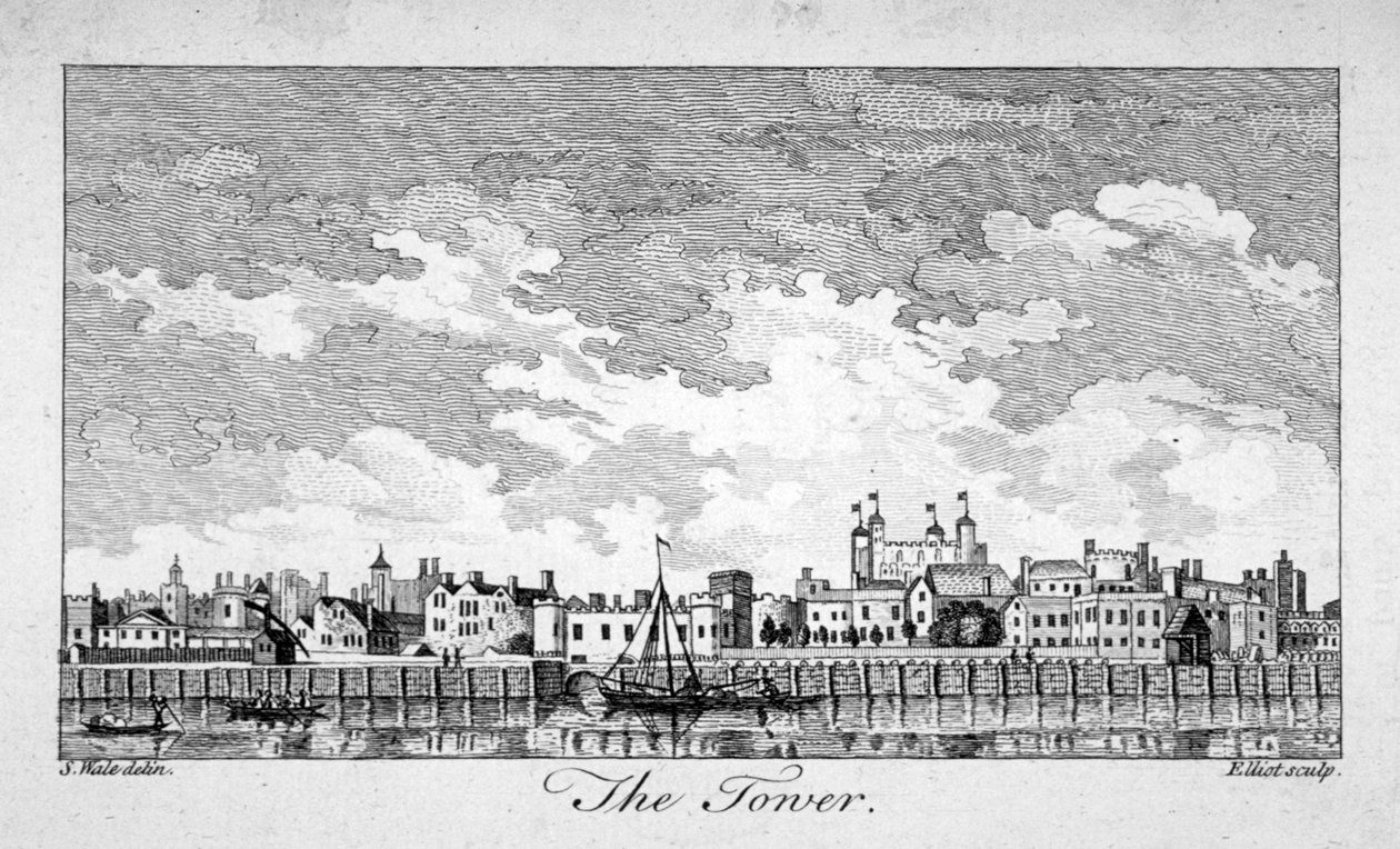 Vista sur de la Torre de Londres con barcos en el río Támesis, 1761 de William Elliot