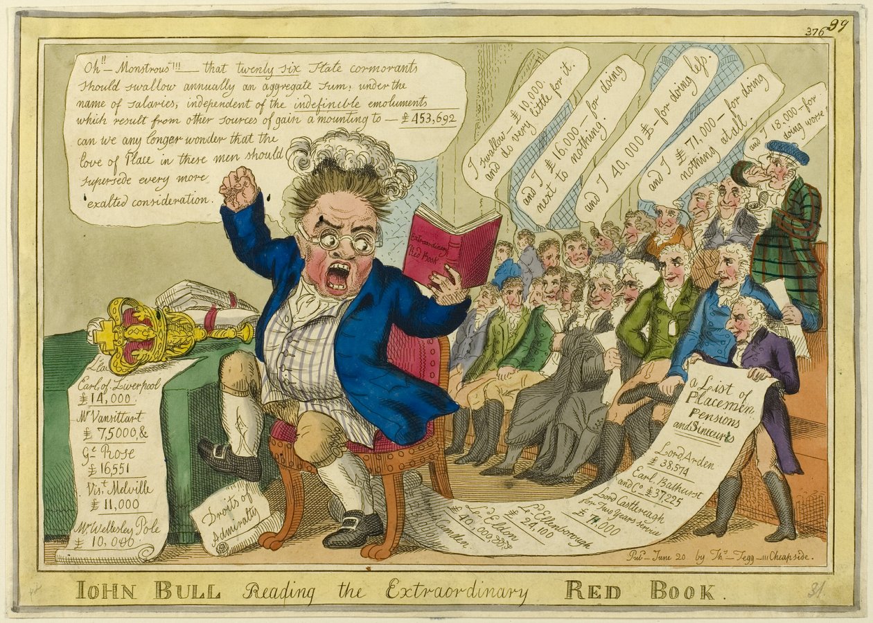 John Bull leyendo el extraordinario Libro Rojo de William Elmes