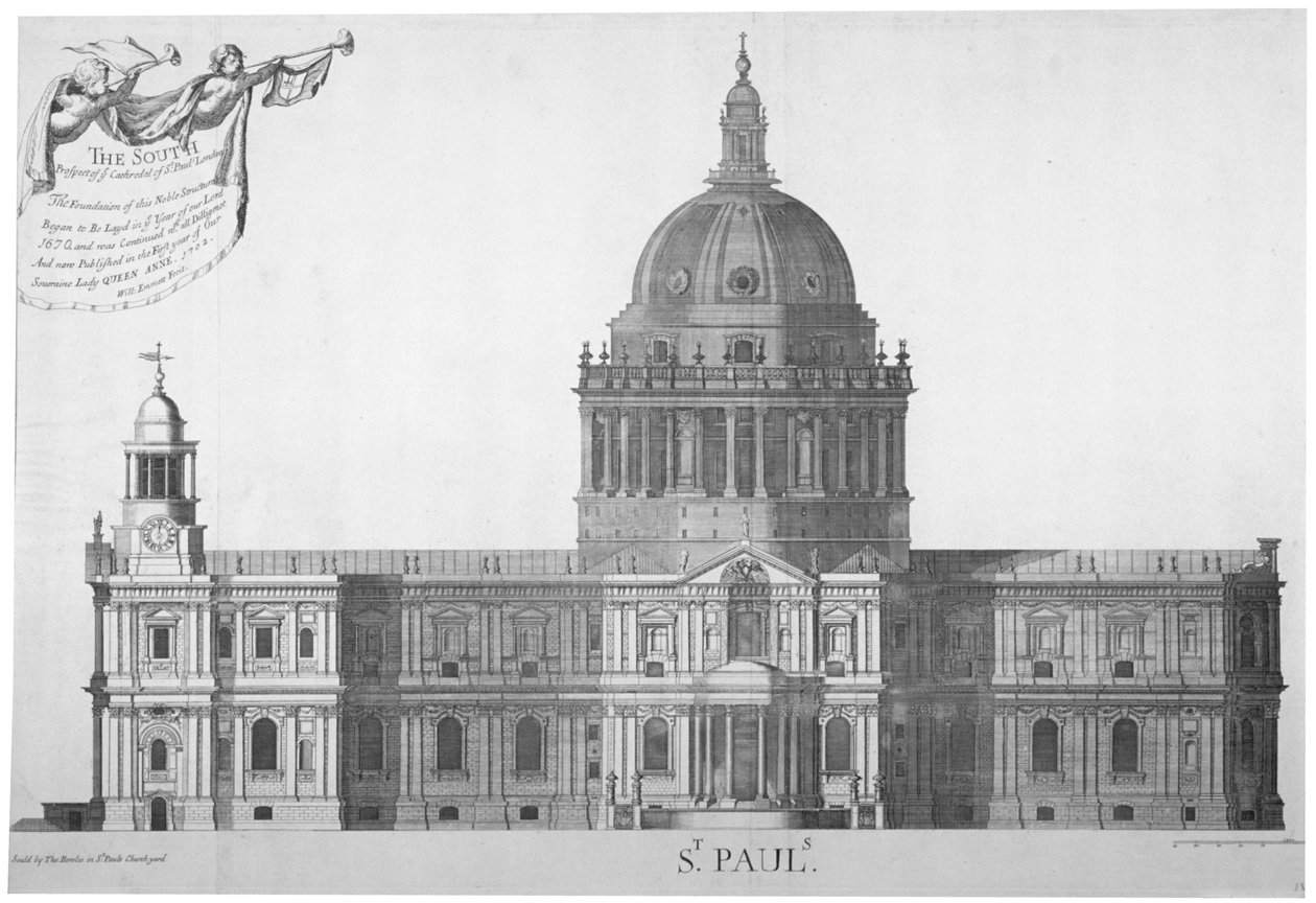 Elevación sur de la Catedral de San Pablo, Ciudad de Londres, 1702. de William Emmett