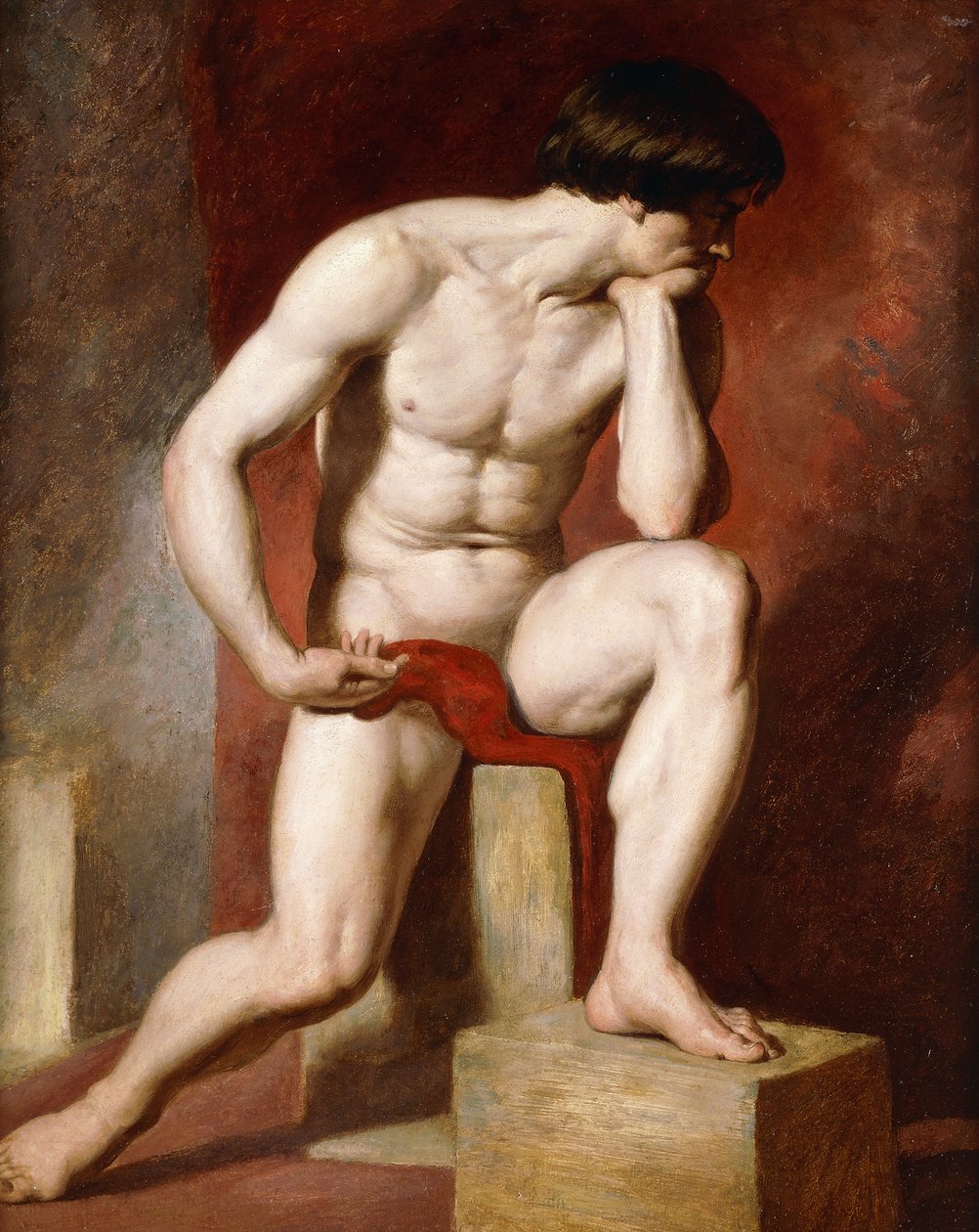 Un Desnudo Masculino, sentado de cuerpo entero de William Etty