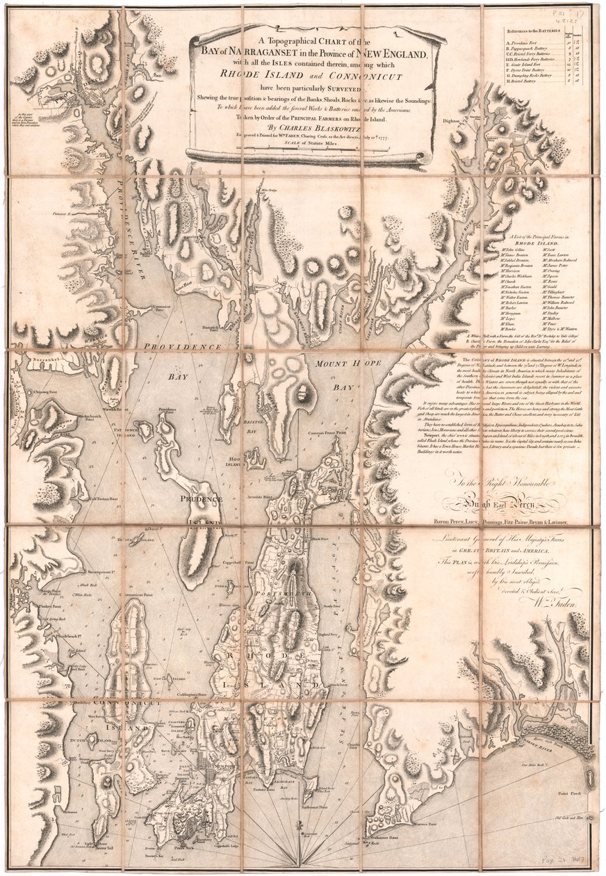 Carta topográfica de Rhode Island por Blaskewitz de William Faden