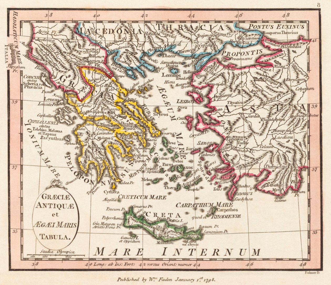 La antigua Grecia. Mar Egeo. Asia Menor. Mapa. de William Faden