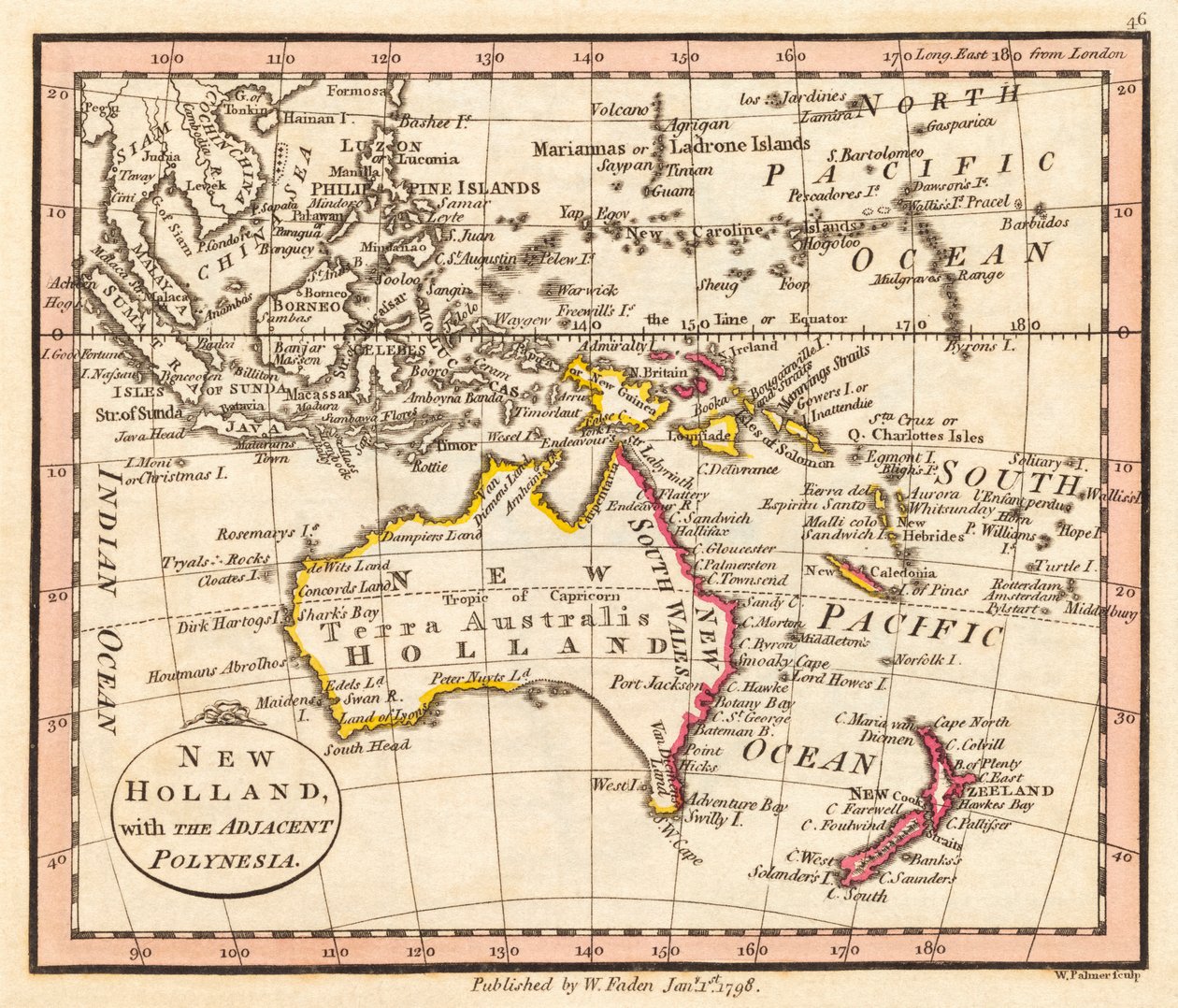 Australia y Nueva Zelanda. Nueva Holanda. Mapa. de William Faden