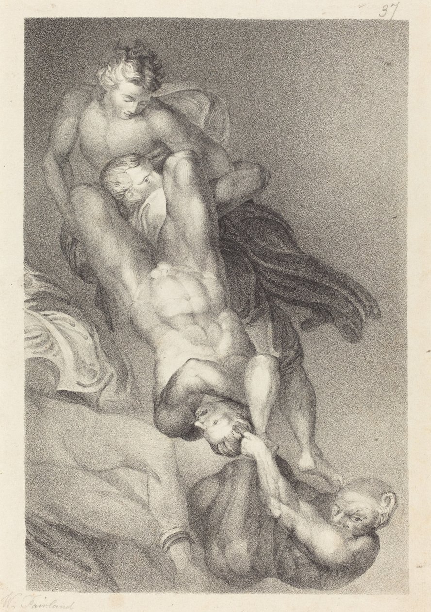 Parte del Juicio Final de Miguel Ángel de William Fairland after John Flaxman