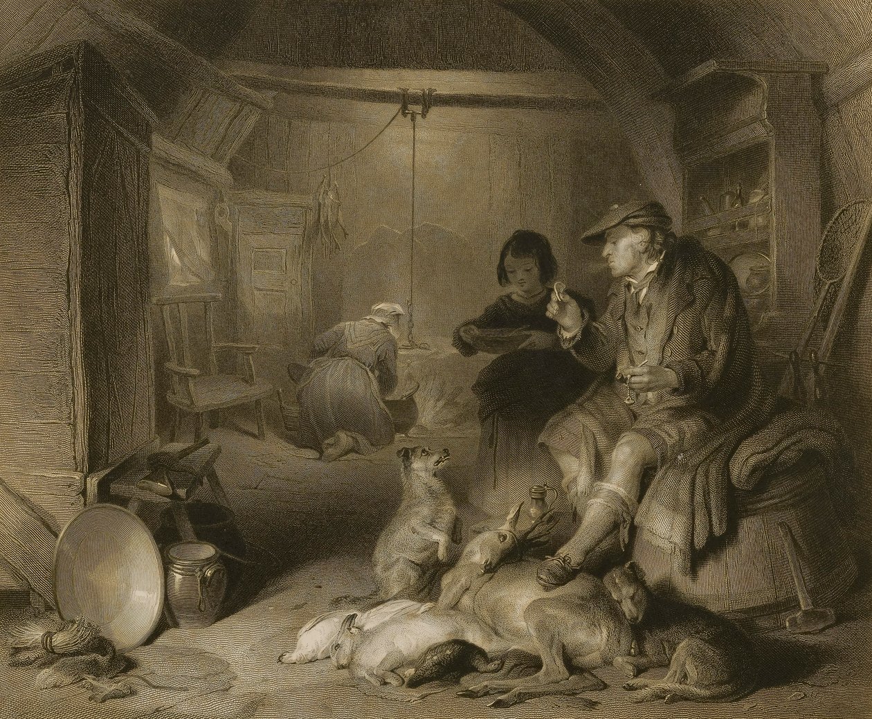 Interior de la cabaña de un montañés de William Finden