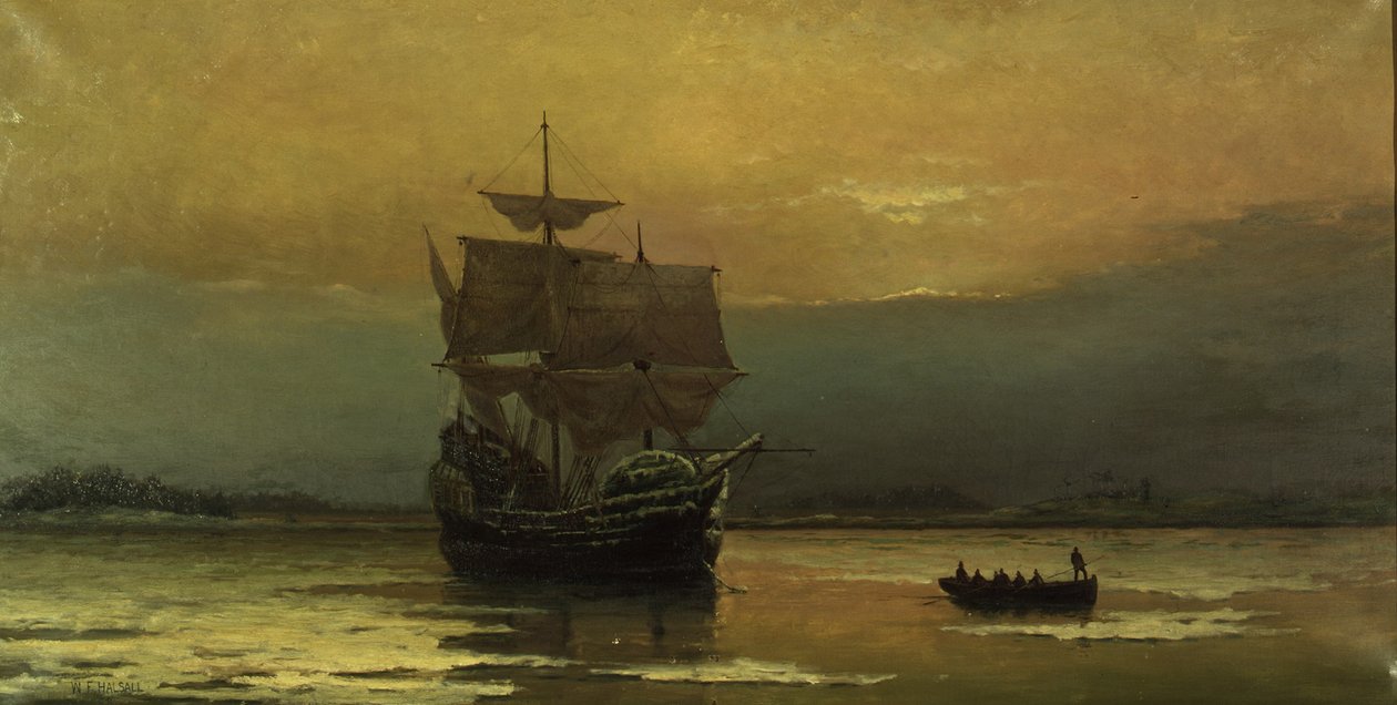 El Mayflower a su llegada al puerto de Plymouth, 1882 de William Formby Halsall