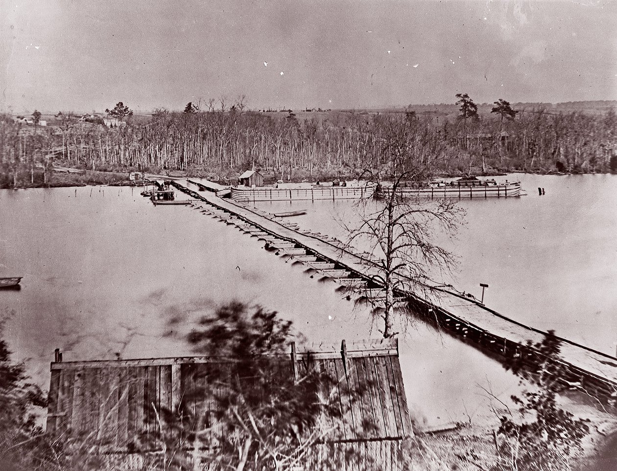 Puente de pontones, Broadway Landing, río Appomattox de William Frank Browne