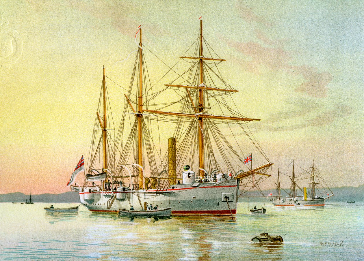 HMS Bramble, cañonera de primera clase de la Royal Navy, c. 1890-c. 1893 de William Frederick Mitchell