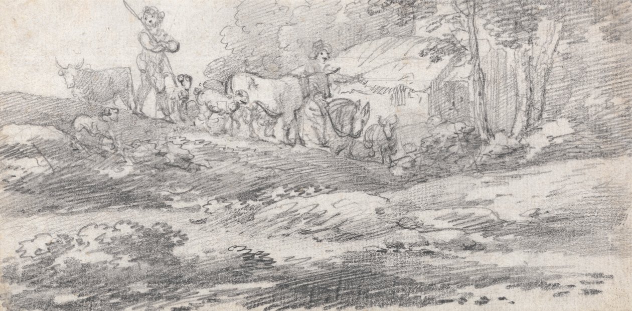 Paisaje con figuras y ganado de William Frederick Wells