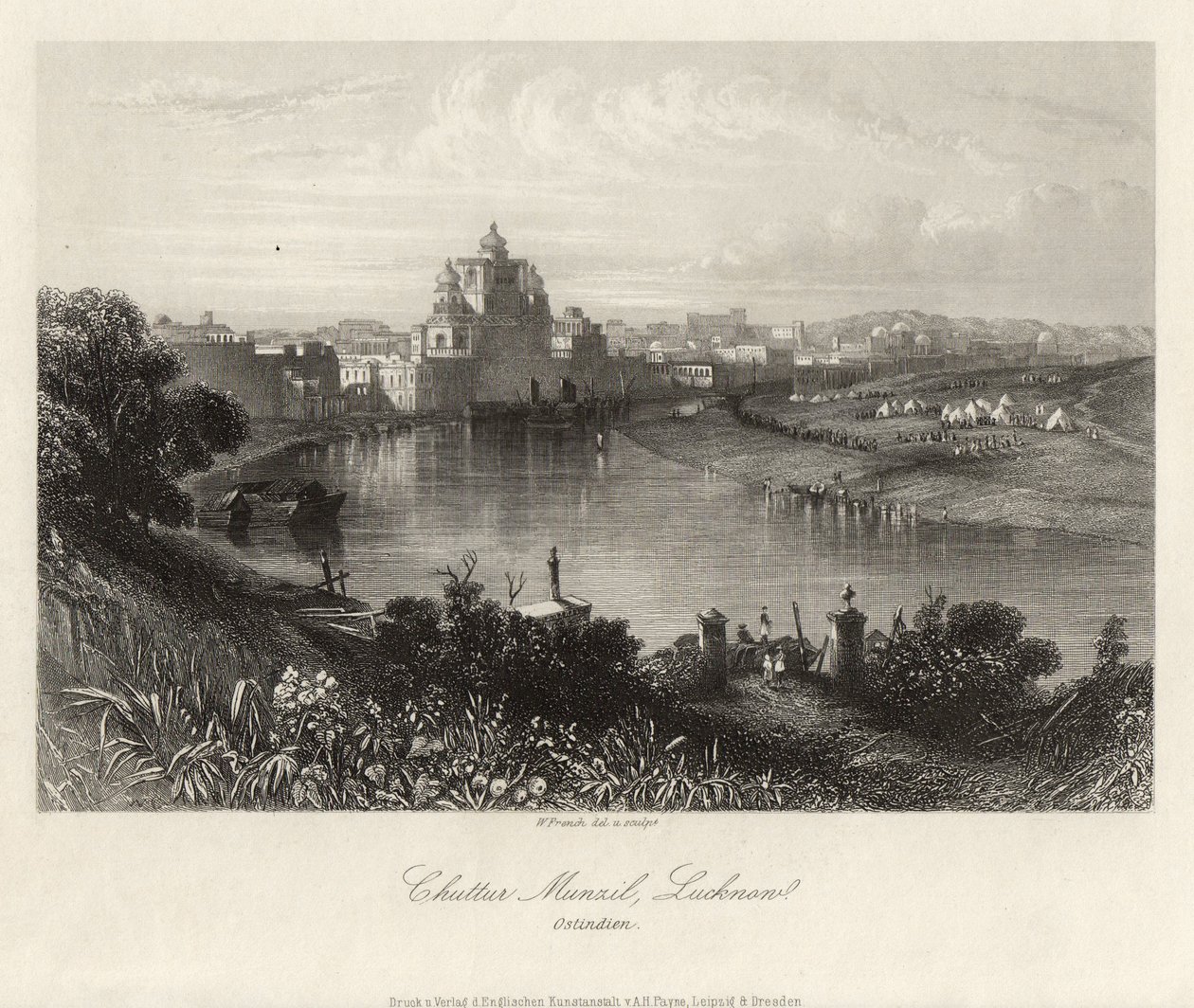 Vista general, al otro lado del Gomati, Chuttur Munzil, Lucknow. de William French