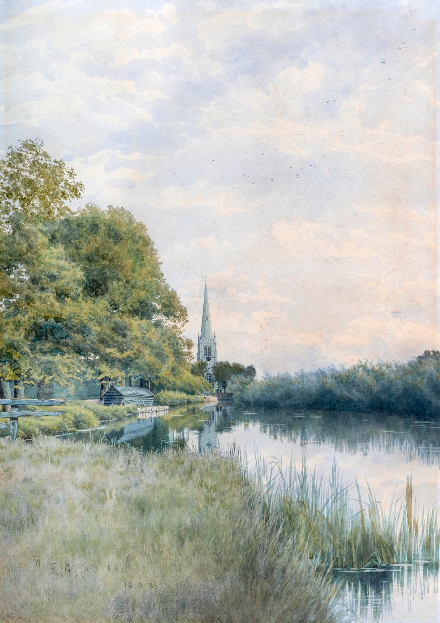 Iglesia de Todos los Santos desde el camino de sirga, Hemingford Grey de William Garden Fraser