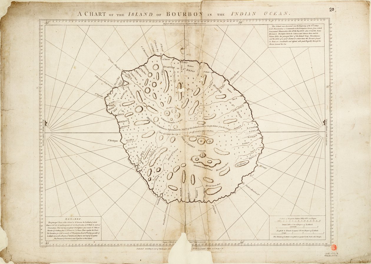 Carta de la isla de Borbón en el océano Índico de William Gilbert
