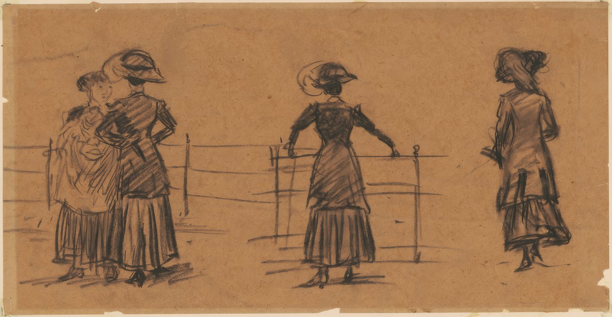 Estudios de mujeres en la barandilla del parque de William Glackens