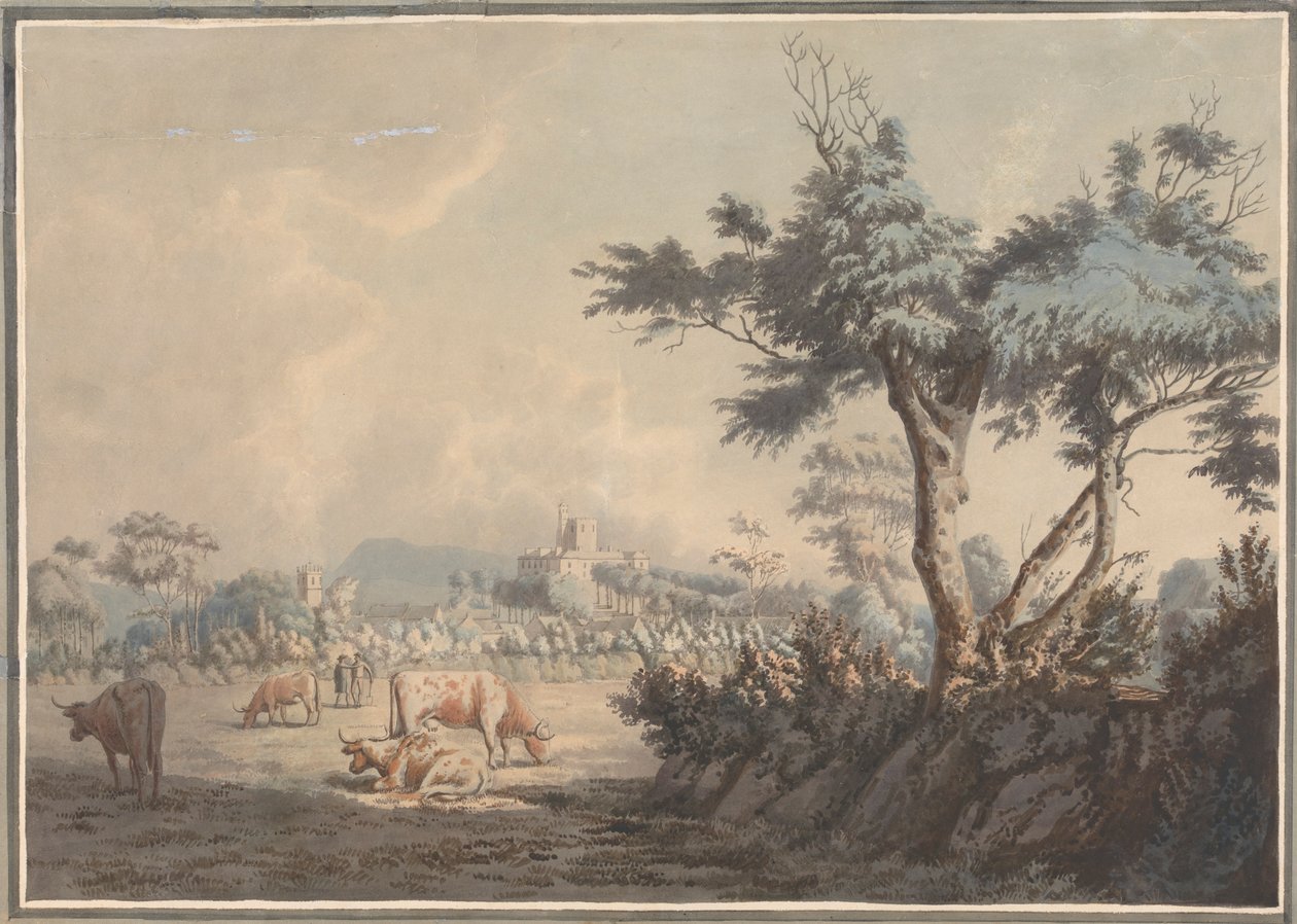 Paisaje, castillo y ganado de William Green
