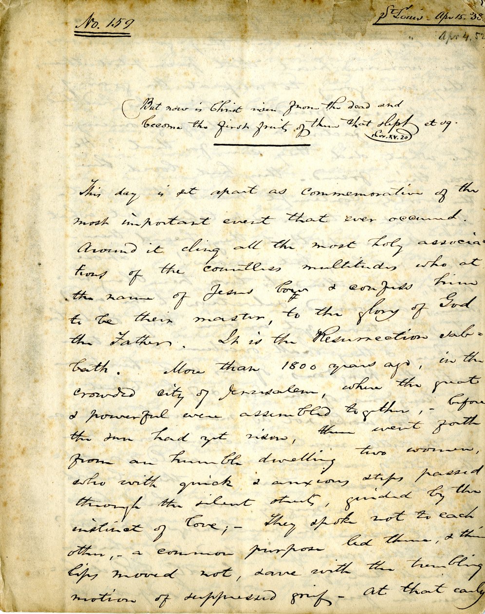 Manuscrito del Sermón No. 159 por William Greenleaf Eliot, 15 de abril de 1838 de William Greenleaf Eliot