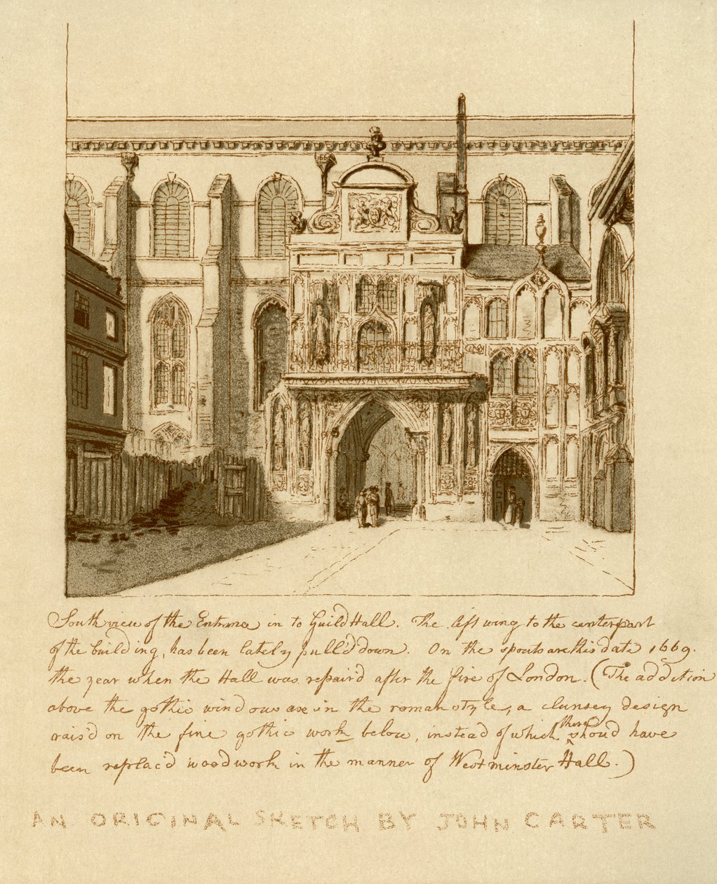 Vista sur de la entrada al Guildhall, Ciudad de Londres, siglo XVIII de William Griggs