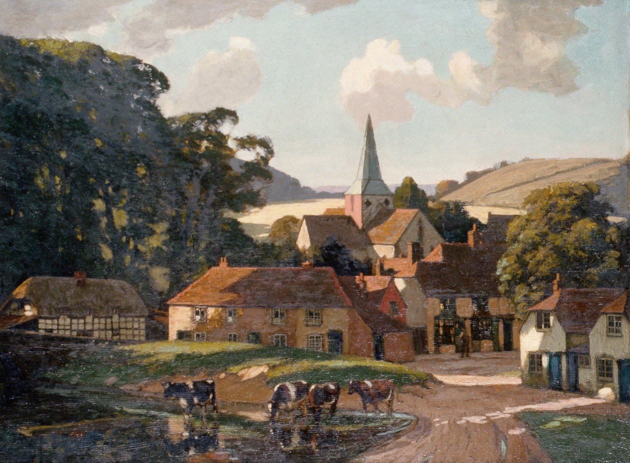 Harting Village and Pond (óleo sobre lienzo) de William Gunning King