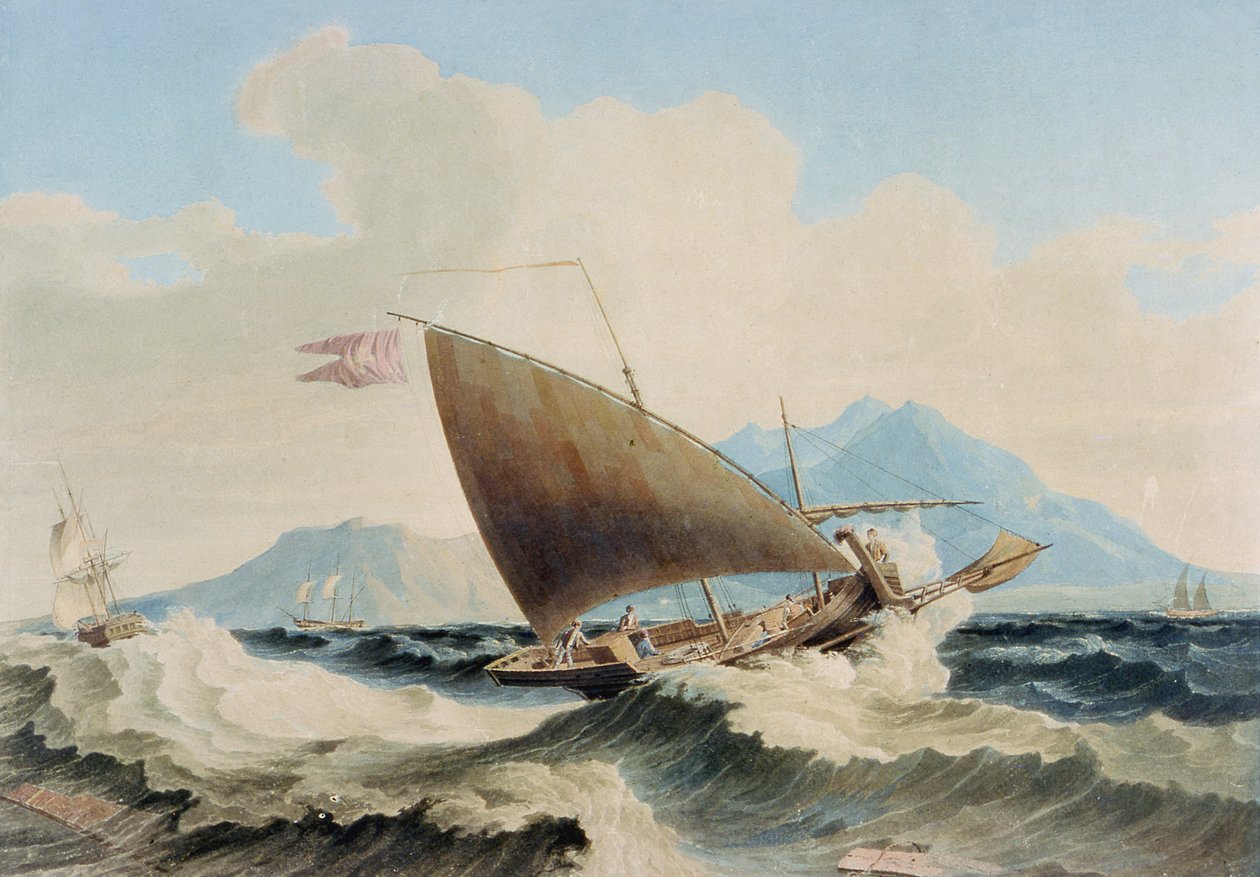 Vista de la isla de Lipari y un Speronare maltés de William H. Burnett