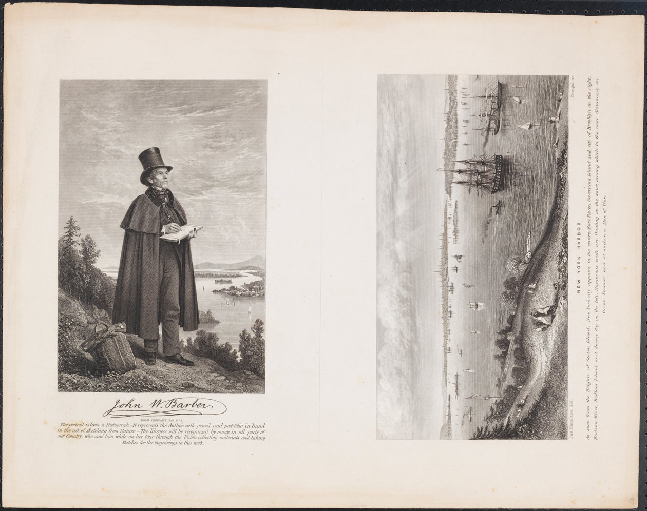 A. John W. Barber; B. Puerto de Nueva York, c.1849 (grabado) de William H. Dougal