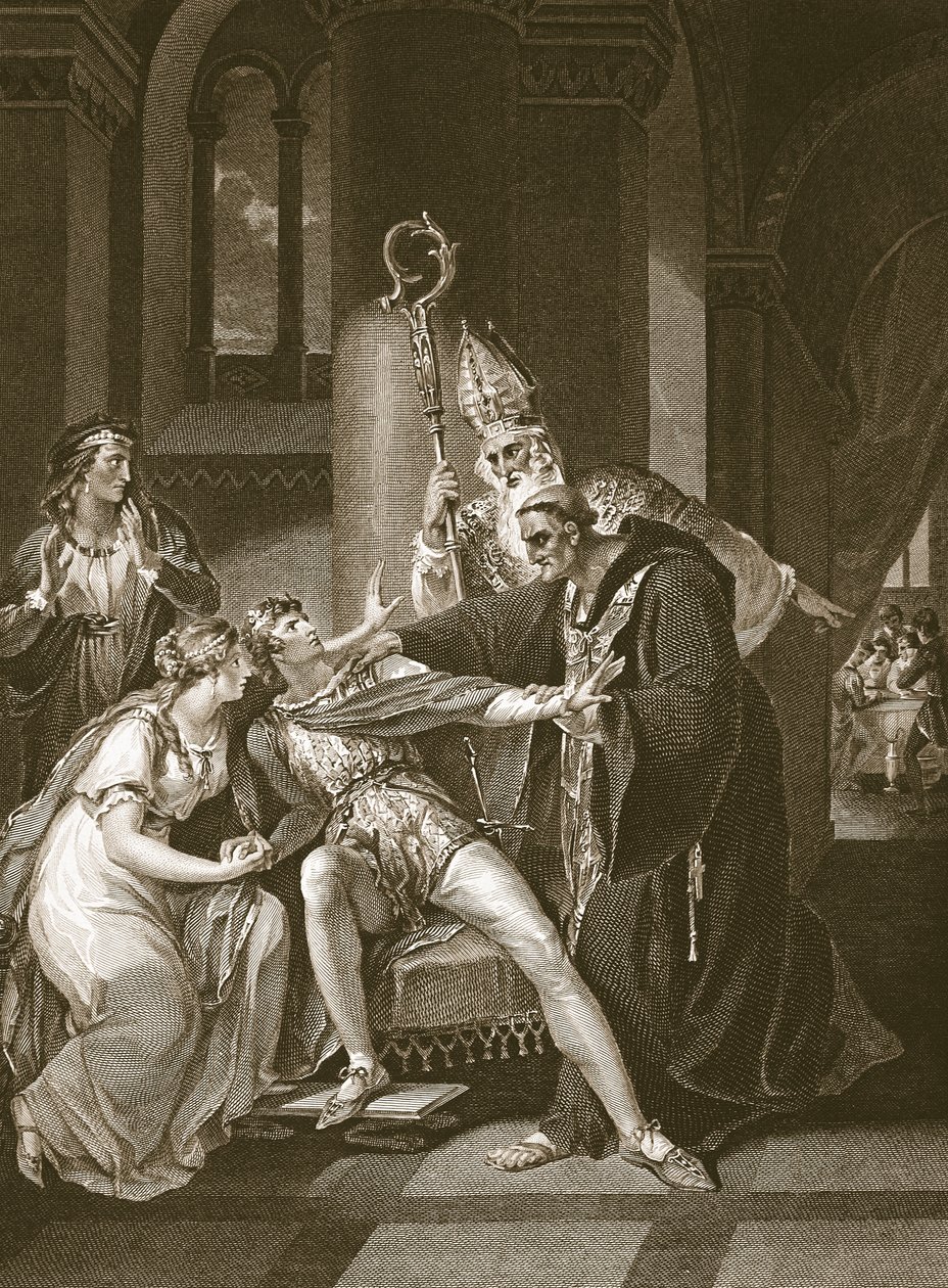Edwy y Elgiva, grabado por Isaac Taylor, ilustración de 