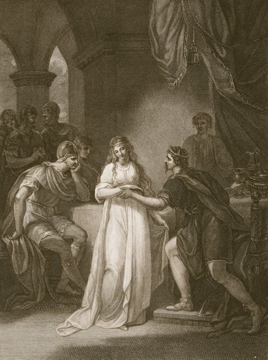 Vortigern y Rovena, grabado por Delatre, ilustración de 