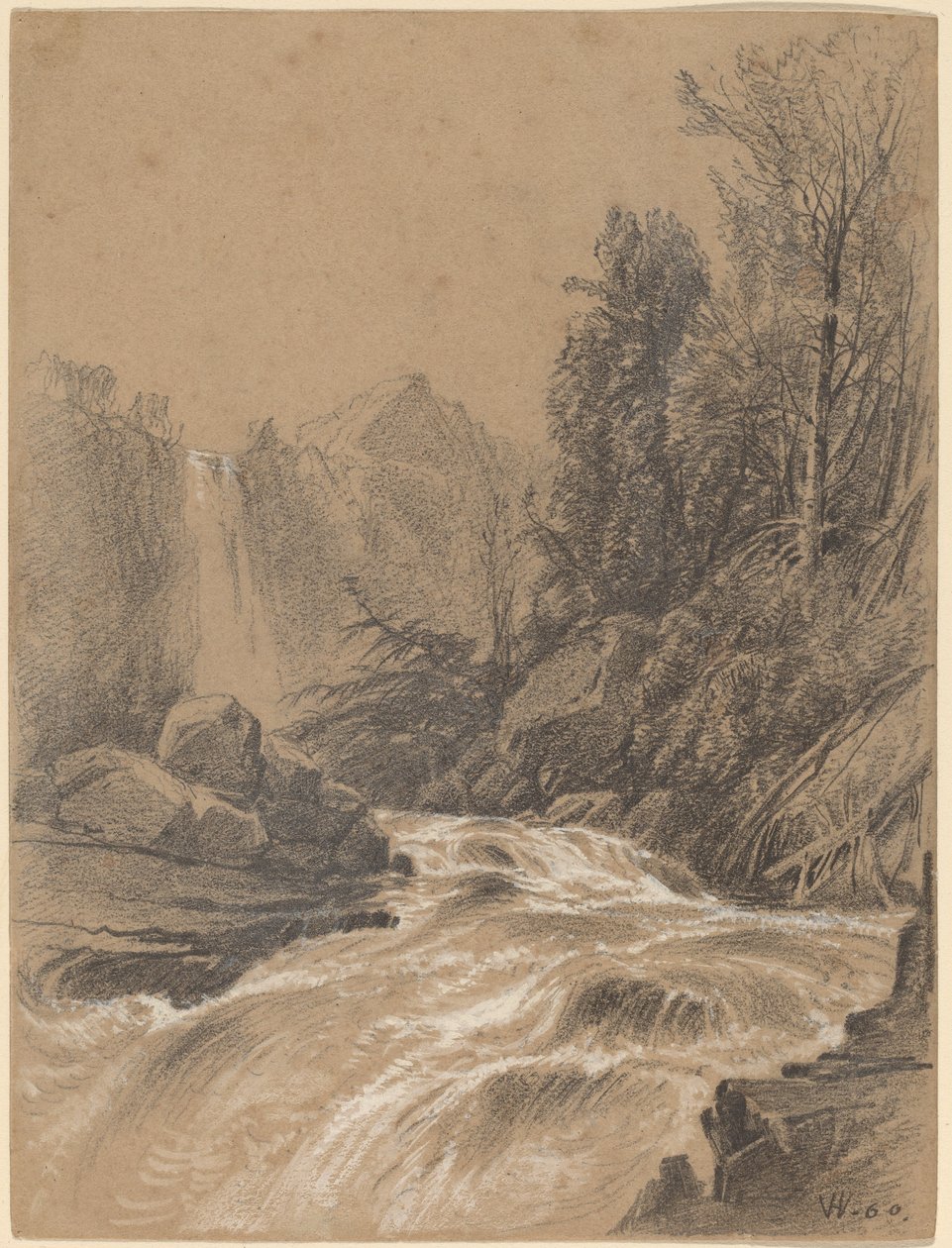 Paisaje montañoso, arroyo y cascada de William Hart