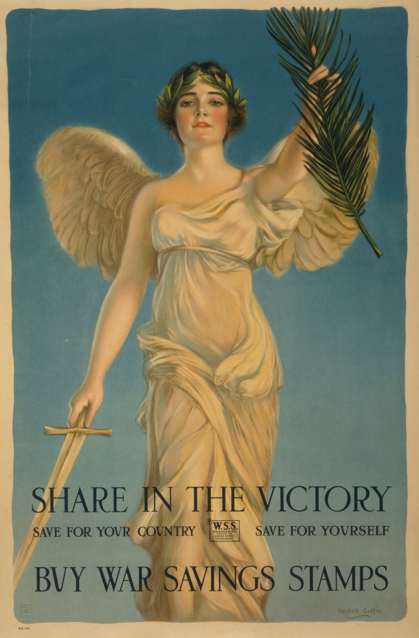 Comparte en la victoria, compra sellos de ahorro de guerra, cartel de la Primera Guerra Mundial, 1918 de William Haskell Coffin