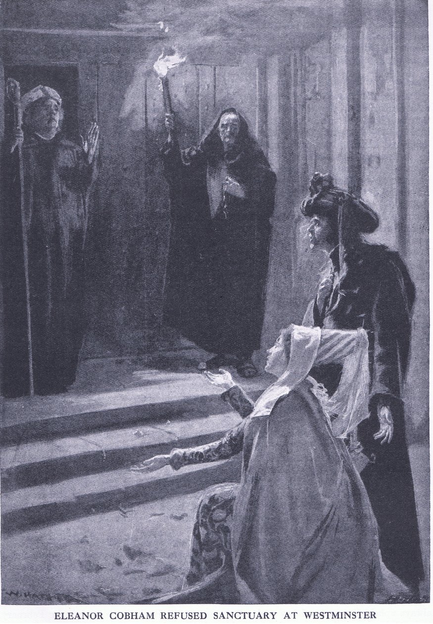 Eleanor Cobham se le niega el santuario en Westminster, de Cassells History of the British People publicado por la Waverley Book Company Limited, c.1940 de William Hatherell
