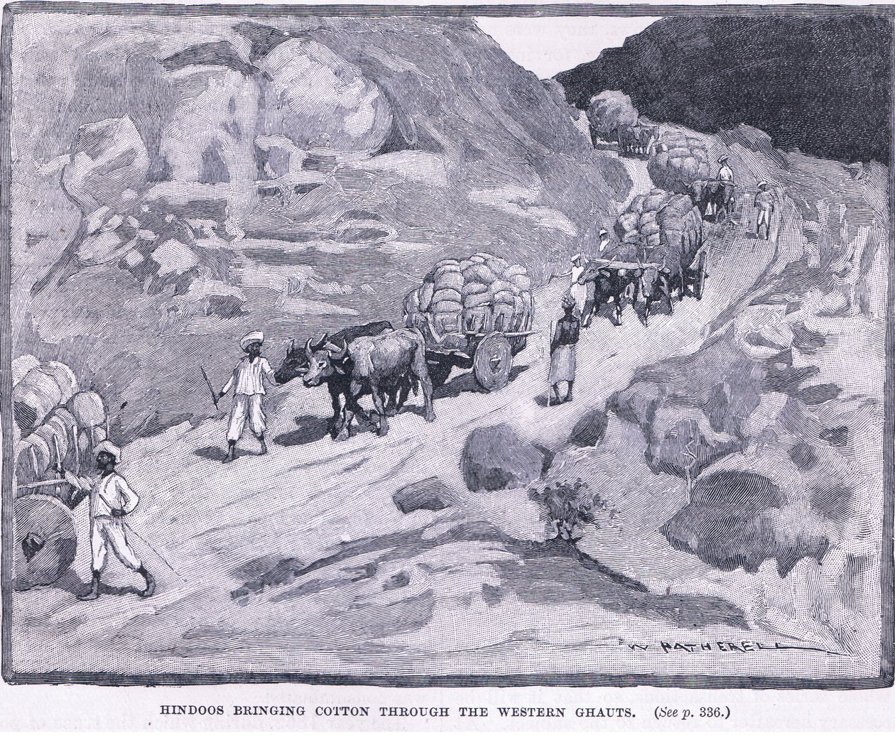 Hindúes trayendo algodón a través de los Ghats Occidentales, 1862 d.C. de William Hatherell