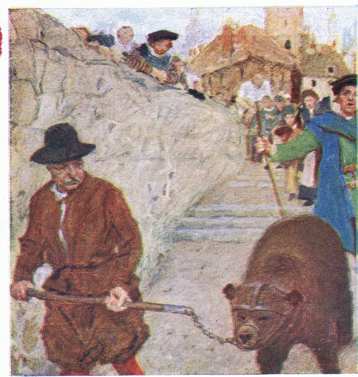 Shakespeare observa un oso camino al Bear Garden en Bankside, de My Magazine, pub.1922 de William Hatherell