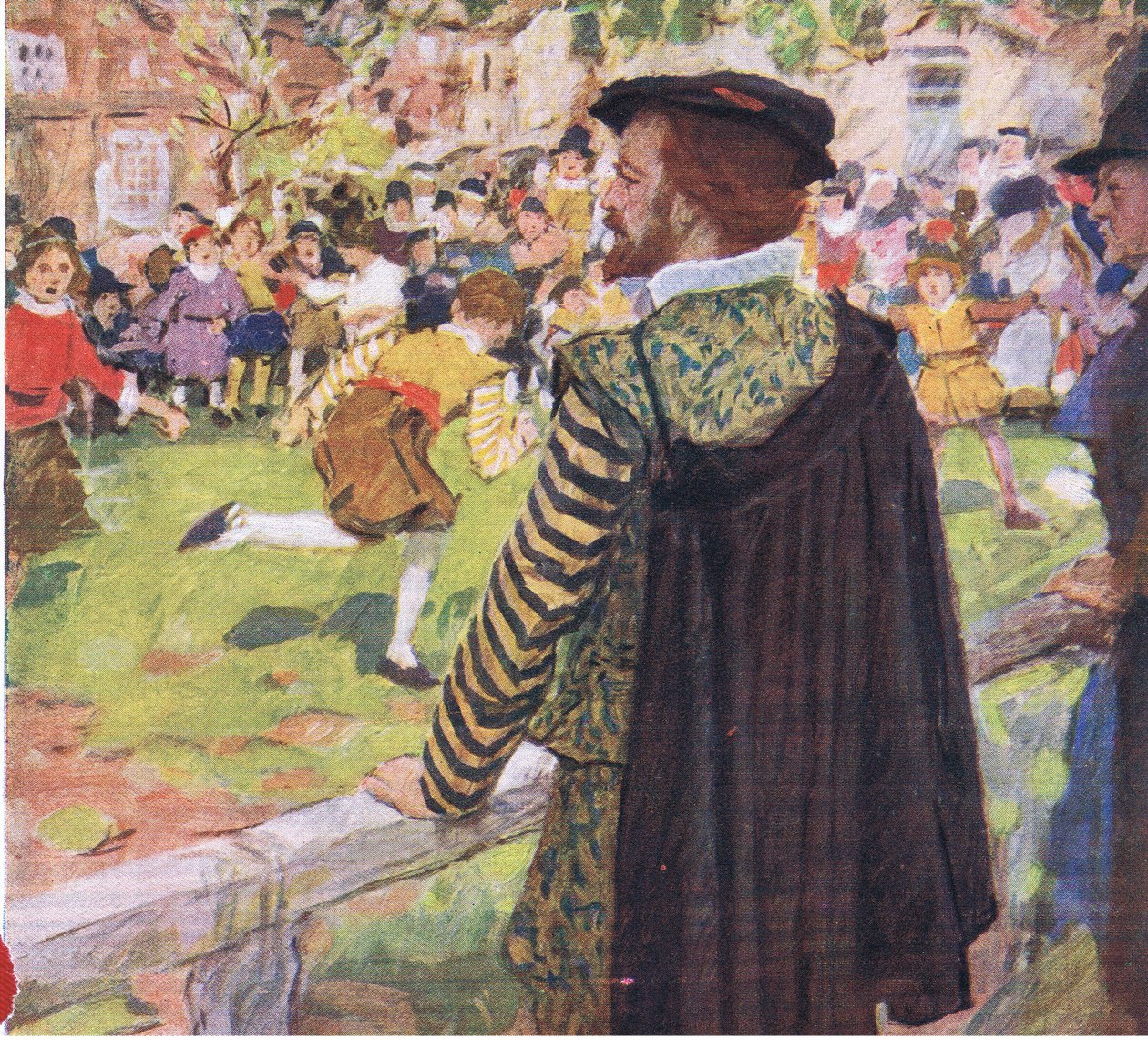 Shakespeare observa a los niños jugar cerca de Temple Bar, de My Magazine, pub.1922 de William Hatherell