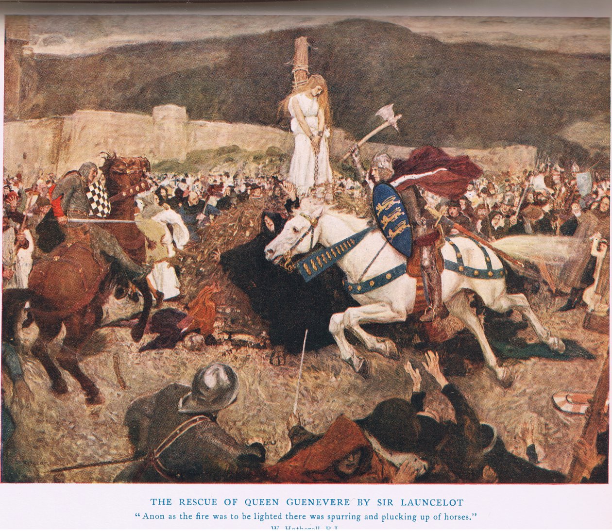 El rescate de la reina Ginebra por Sir Lancelot, ilustración de 