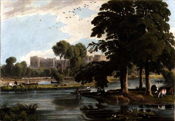 Vista del Castillo de Windsor desde los patios de recreo del Colegio Eton, grabado por Robert Havell (1769-1832) 1814 de William Havell