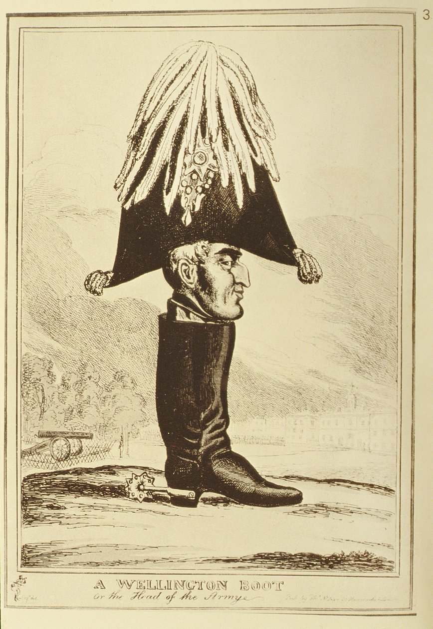 Una bota Wellington, o La cabeza del ejército, 1827 de William Heath