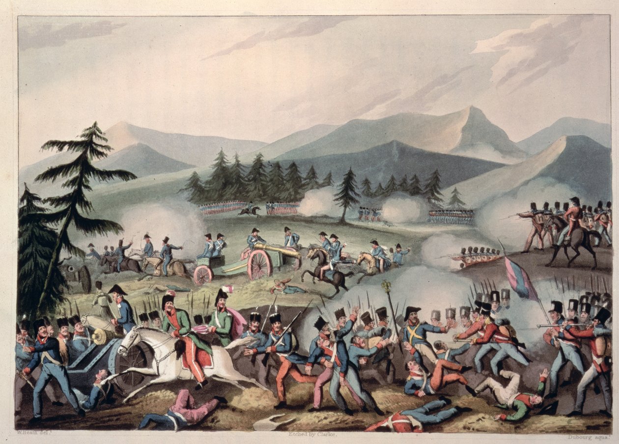Batalla de Barrosa, 5 de marzo de 1811, grabado por I. Clarke, aguafuerte por M. Dubourg, 1811 de William Heath