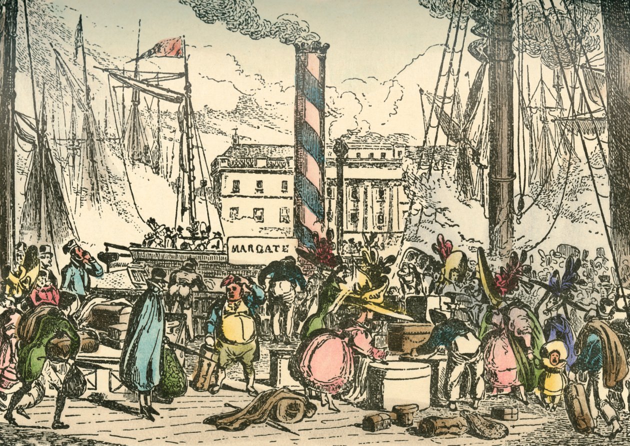 Embarcando en el Margate Steam Packet en el muelle de London Bridges, 1838 de William Heath