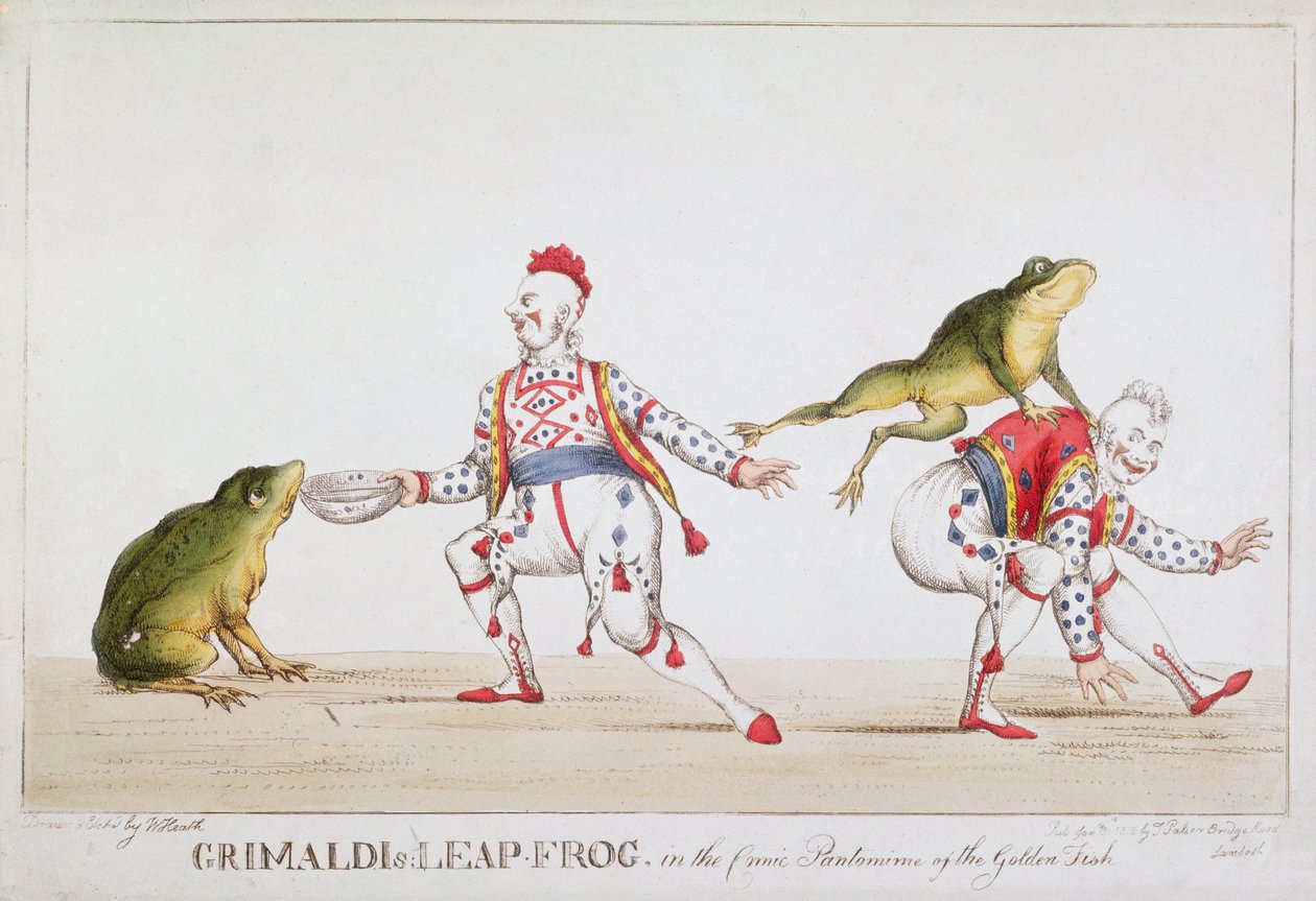 El Salto de Rana de Grimaldi en la Pantomima Cómica del Pez Dorado, 1812 de William Heath