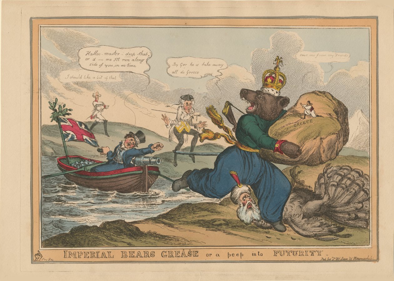 Grasa de oso imperial Grecia o una mirada al futuro. Caricatura sobre la guerra ruso-turca, 1828 de William Heath
