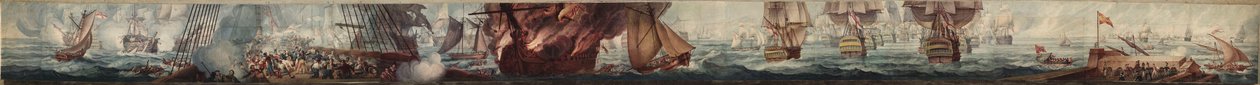 Panorama de la batalla de Trafalgar, c.1820 (acuarela) de William Heath