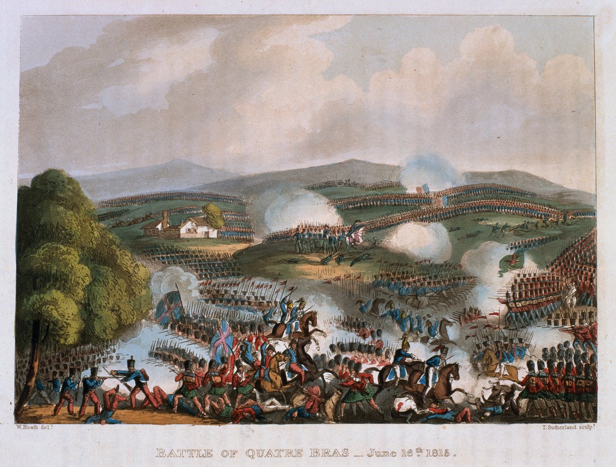 La Batalla de Quatre Bras el 16 de junio de 1815, grabado por Thomas Sutherland, 1815 de William Heath